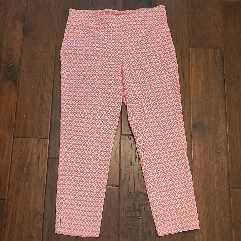 Van Heusen women's coral pink & white pullon ankle pants size 8